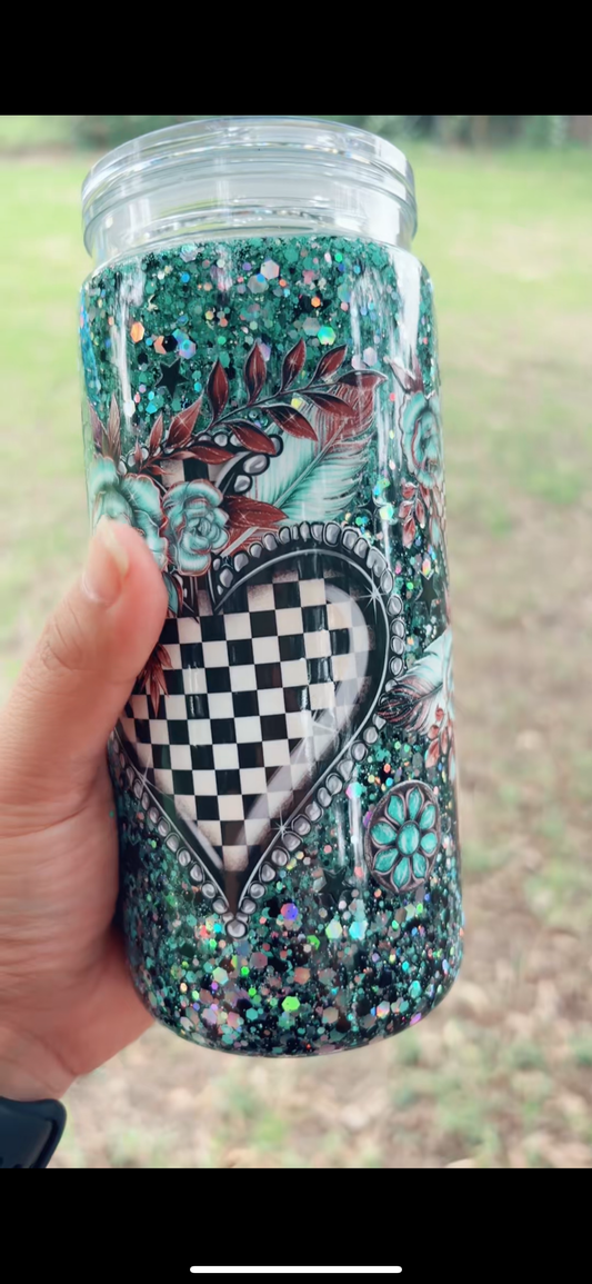 Checkered heart tumbler